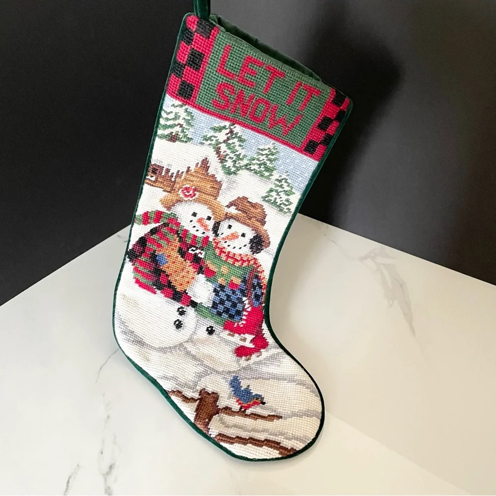 Let it Snow Snowman Holiday Needlepoint Stocking
